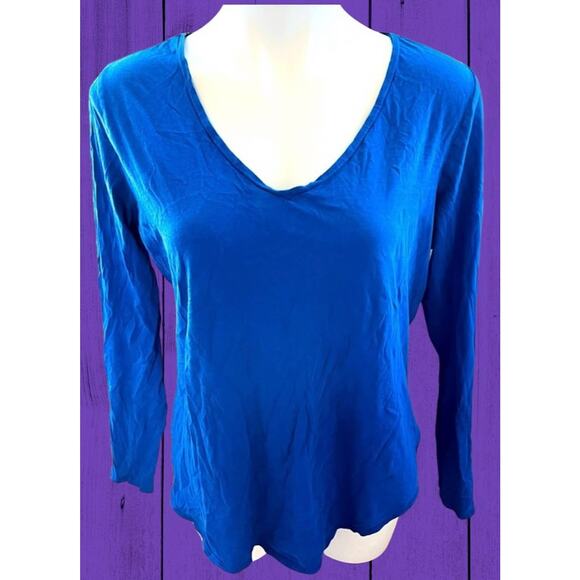 Old Navy Everyday Long Sleeve Shirt Relaxed V Neck Preppy Minimalist Office Fem - Picture 1 of 7